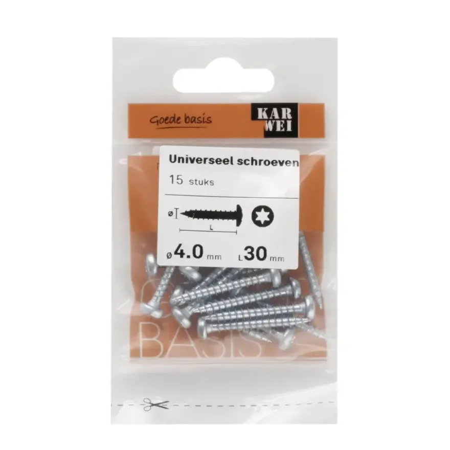 KARWEI unischroef cilinderkop verzinkt 4x30 mm (15 stuks)