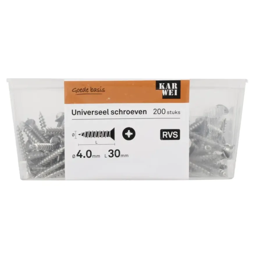 KARWEI unischroef platkop rvs 4x30 mm (200 stuks)