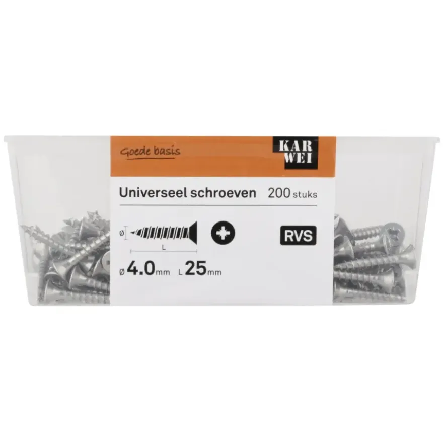 KARWEI unischroef platkop rvs 4x25 mm (200 stuks)