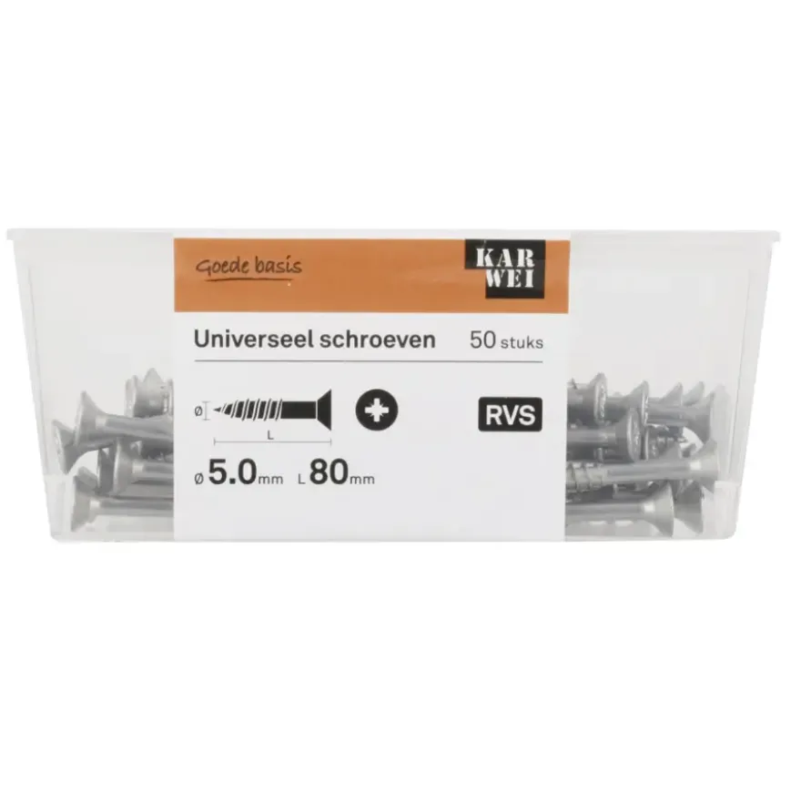 KARWEI unischroef platkop rvs 5x80 mm (50 stuks)