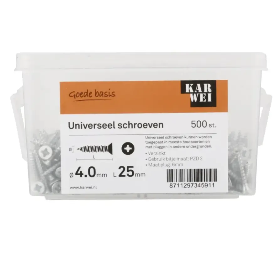 KARWEI unischroef platkop verzinkt 4x25 mm (500 stuks)