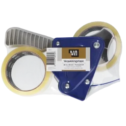 KARWEI verpakkingstape transparant 48 mm x 50 m (2 rollen) met dispenser
