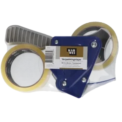 KARWEI verpakkingstape transparant 48 mm x 50 m (2 rollen) met dispenser