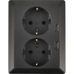 KARWEI Zenith Dubbel Stopcontact Geaard met Twee USB-C Poorten Mat Zwart