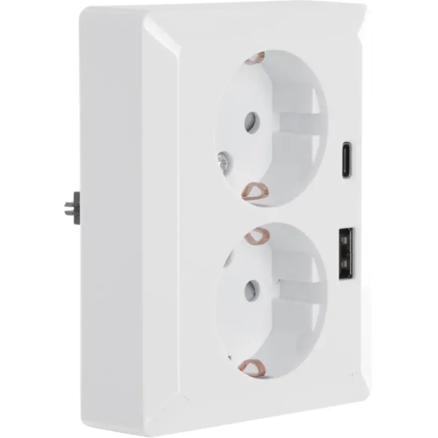 KARWEI Zenith Dubbel Stopcontact Geaard met USB A+C Wit