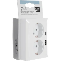 KARWEI Zenith Dubbel Stopcontact Geaard met USB A+C Wit