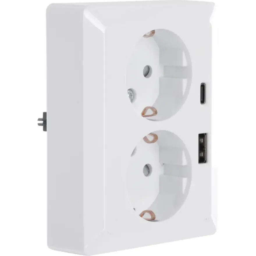 KARWEI Zenith Dubbel Stopcontact Geaard met USB A+C Wit