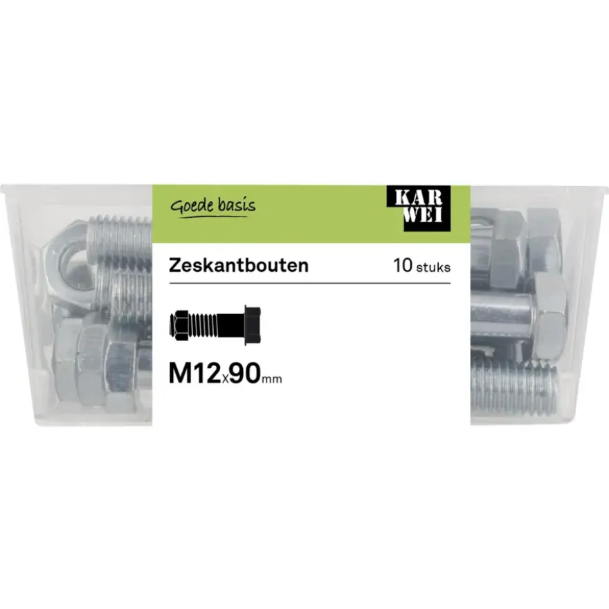 KARWEI zeskantbout deeldraad M12x90 mm 10 stuks