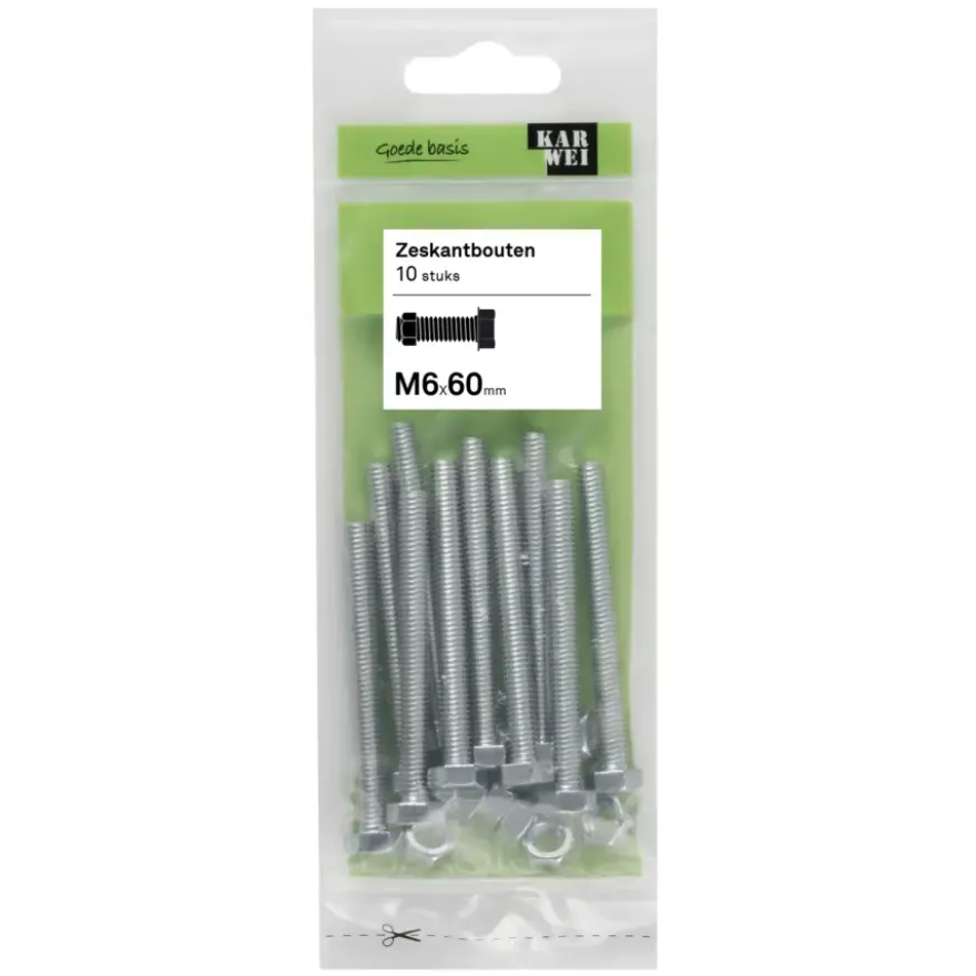 KARWEI zeskantbout voldraad M6x60 mm 10 stuks
