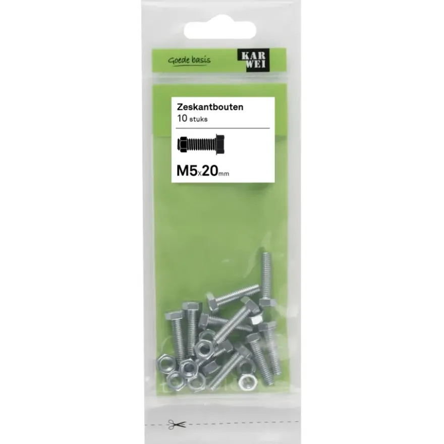 KARWEI zeskantbout voldraad M5x20 mm 10 stuks