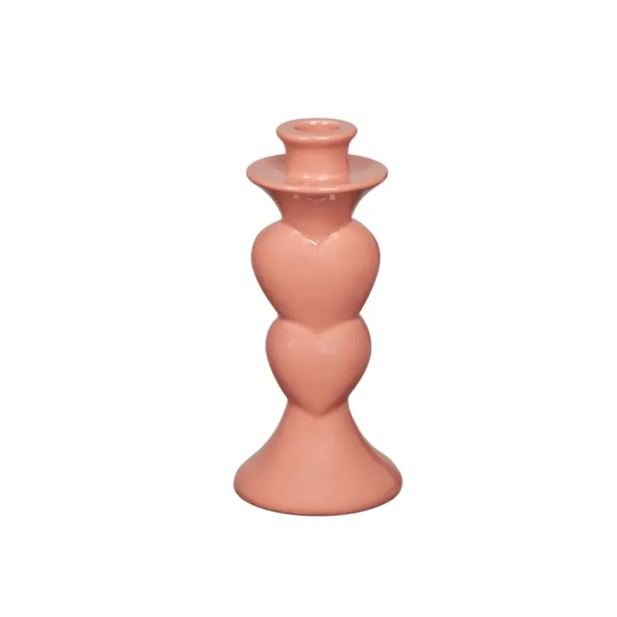 Keramieken kandelaar roze 8,5x8,5x19,5cm
