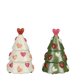 Kerstdecoratie kerstboompje hart divers groen en roze 18 x Ø 11,5 cm per stuk
