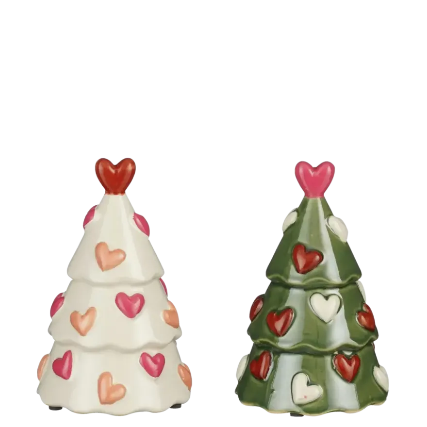 Kerstdecoratie kerstboompje hart divers groen en roze 18 x Ø 11,5 cm per stuk