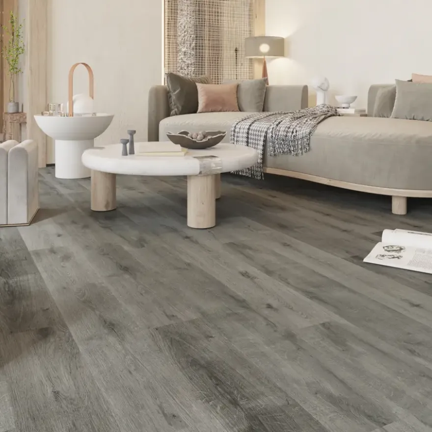 Kleurstaal click PVC Basic donkergrijs eiken houtlook