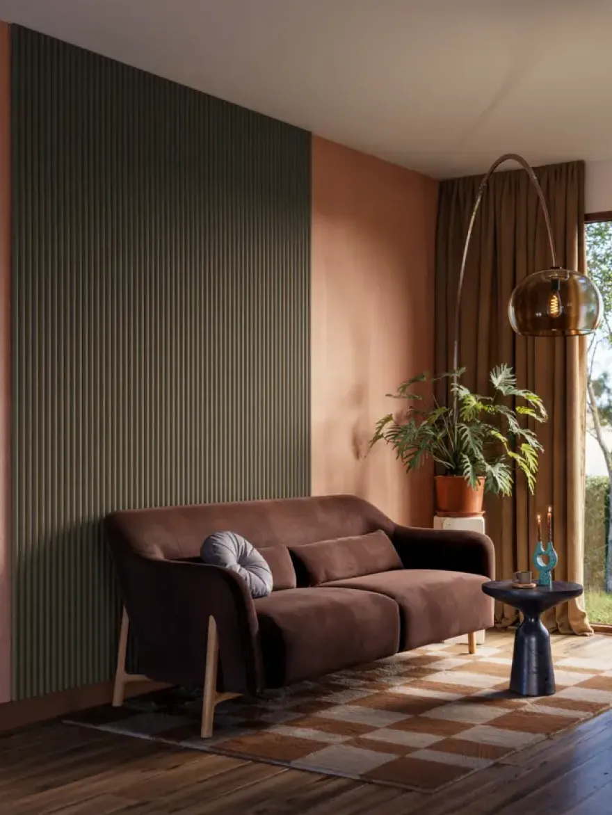 Kleurstaal lattenwand Decowall Acoustic Curve salie 25x30cm