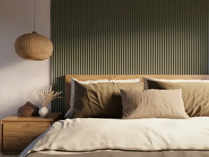 Kleurstaal lattenwand Decowall Acoustic Curve salie 25x30cm