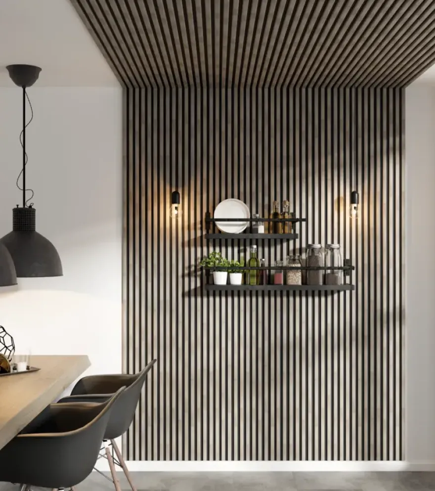 Kleurstaal lattenwand Decowall Acoustic grijs eiken 25x30 cm