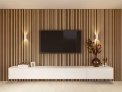 Kleurstaal lattenwand Decowall Acoustic Blend brons eiken 25x30cm