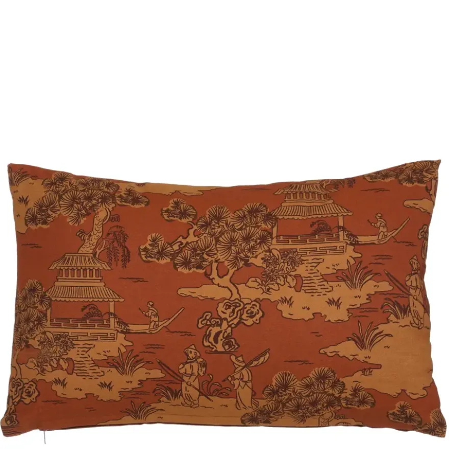 Kussen Chinese garden bruin - l55xb35xh10cm