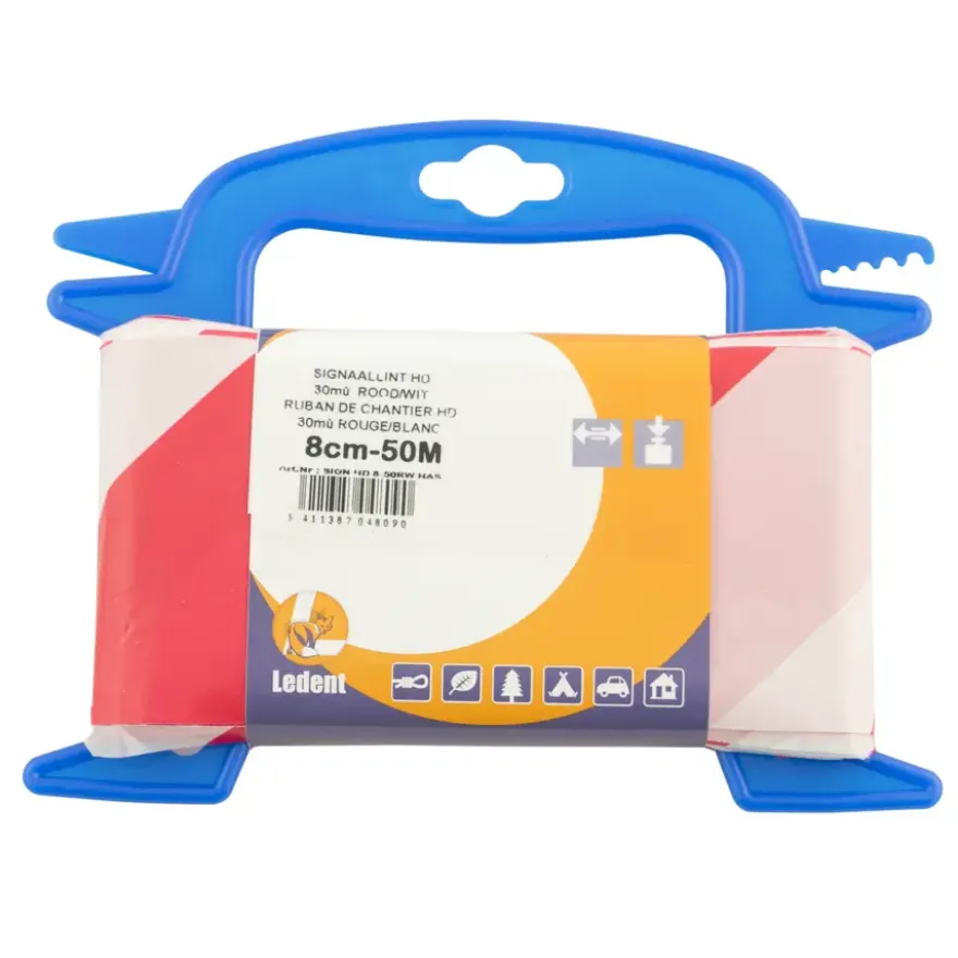 Ledent afzetlint rood/wit 8 cm / 50 meter
