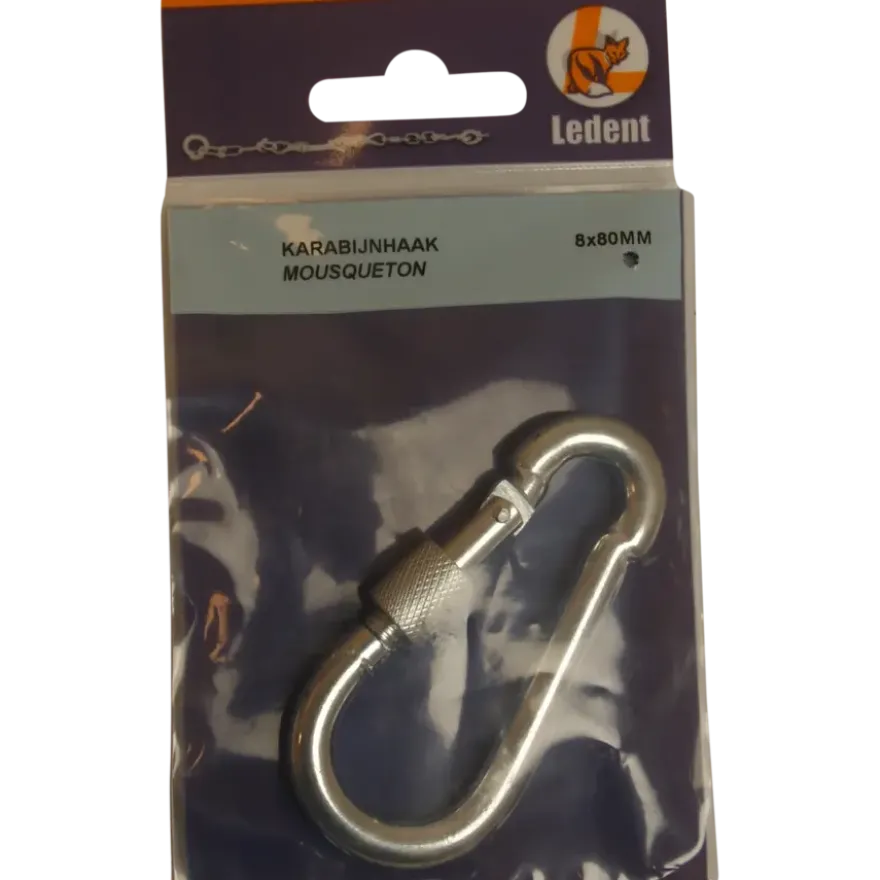 Ledent karabijnhaak met moer verzinkt 80 mm