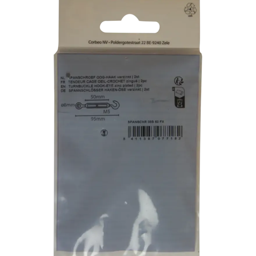 Ledent spanwartel haak/oog verzinkt 5 mm (2 stuks)