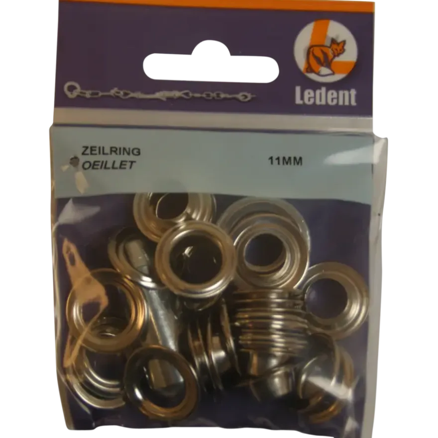 Ledent zeilringset messing 11 mm 15 stuks