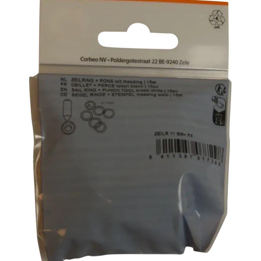 Ledent zeilringset messing 11 mm 15 stuks