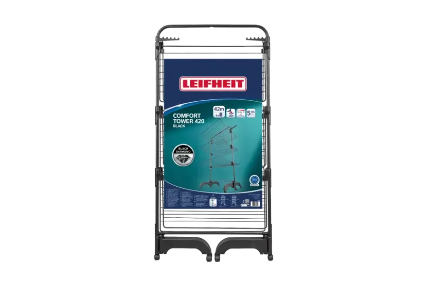Leifheit droogtoren Pegasus 420 Solid Comfort - 42 m drooglengte - incl. wieltjes en incl. kledinghangers - zwart