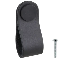 Leren knop Damian zwart 28mm