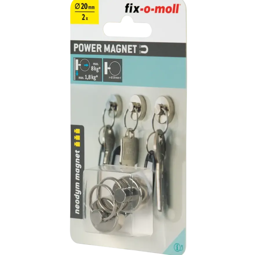 Magneet sleutelhanger Neodymium zilver 20mm 2 stuks