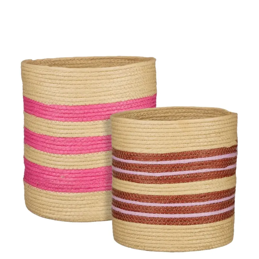 Mand rond bruin fuchsia set van 2 - h32,5xd28,5cm