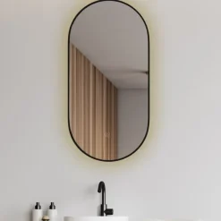 Marho Cerno badkamerspiegel ovaal met verwarming, verlichting dimbaar mat zwart 50 x 100 cm
