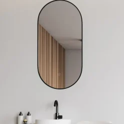 Marho Cerno badkamerspiegel ovaal met verwarming, verlichting dimbaar mat zwart 50 x 100 cm