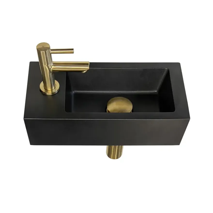 Marho fonteinset compleet links Ondine S mini zwart + geborsteld messing
