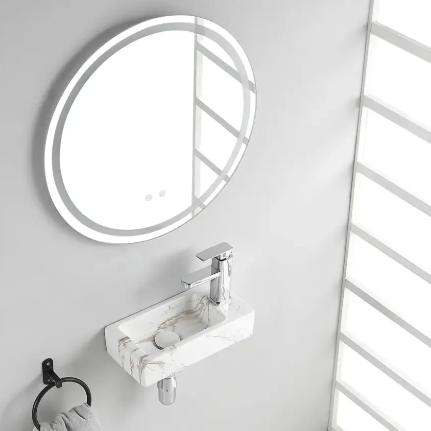 Marho fonteinset compleet rechts Ondine S mini wit + geborsteld messing