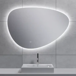 Marho Huevo organische badkamerspiegel met verlichting en verwarming dimbaar Ø 90 cm
