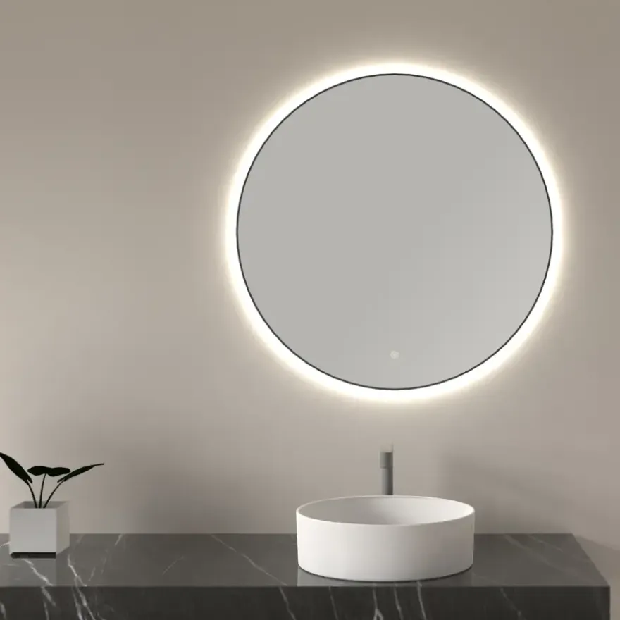 Marho Mavri badkamerspiegel verlichting dimbaar mat zwart Ø 100 cm