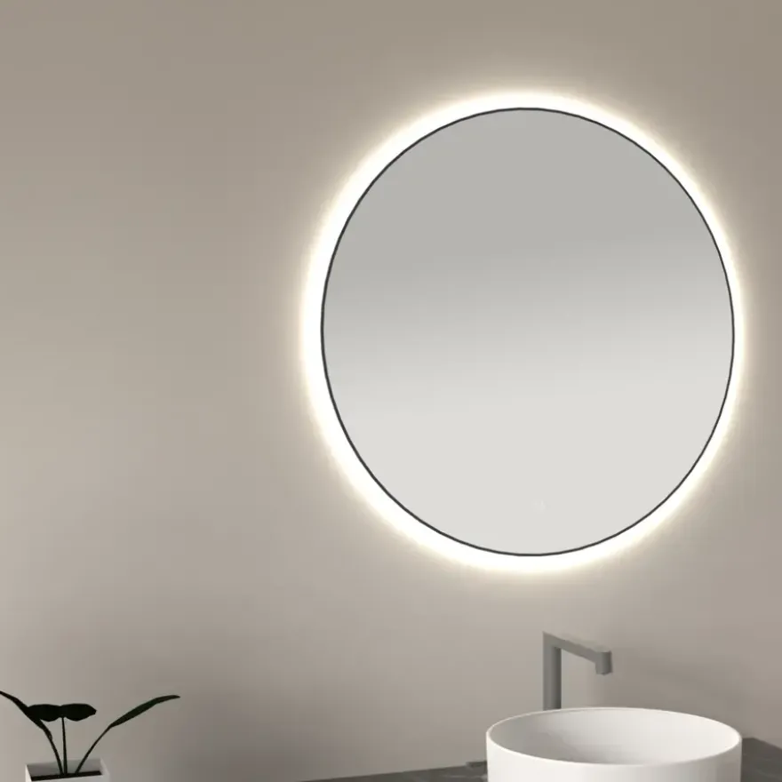 Marho Mavri badkamerspiegel verlichting dimbaar mat zwart Ø 100 cm
