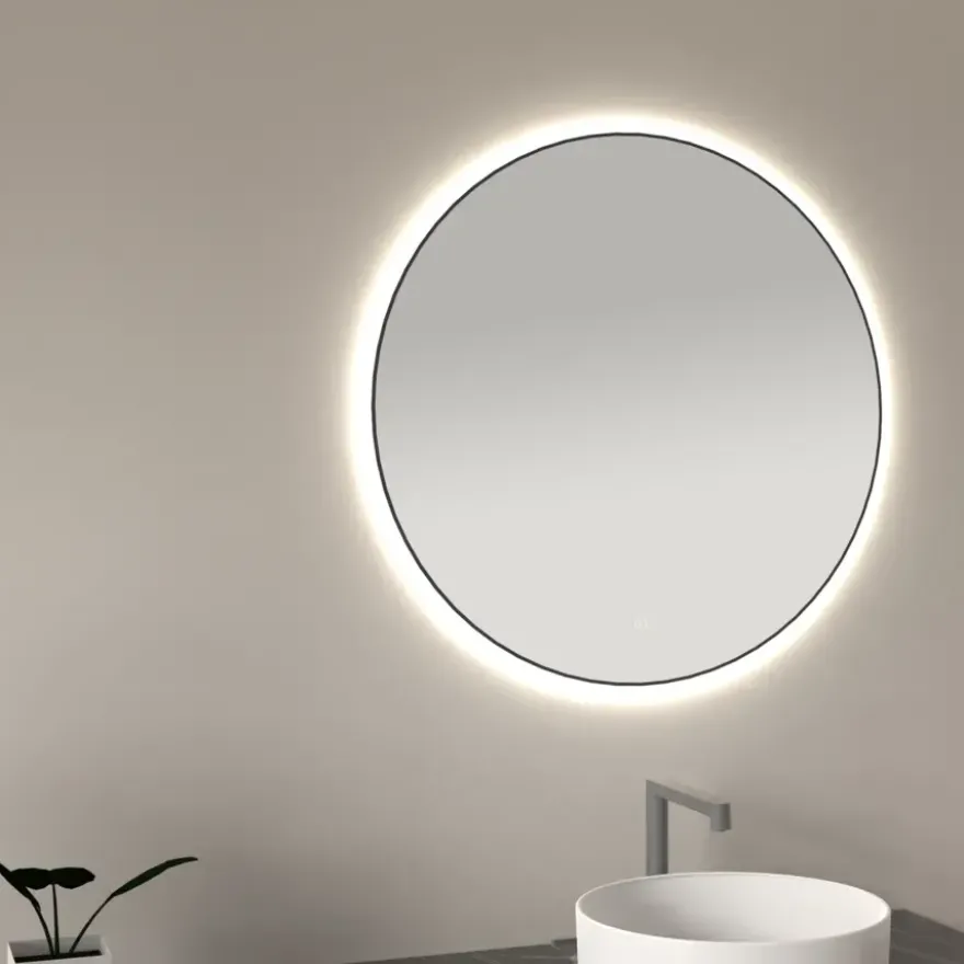 Marho Mavri badkamerspiegel rond verlichting dimbaar mat zwart Ø 80 cm