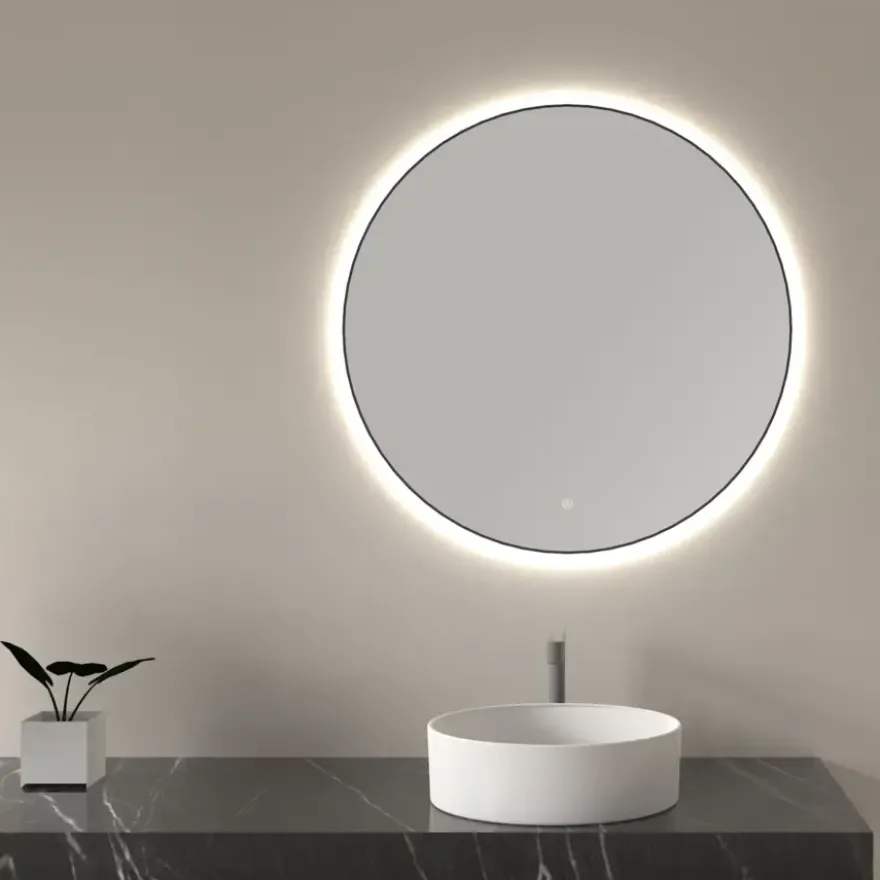 Marho Mavri badkamerspiegel rond verlichting dimbaar mat zwart Ø 80 cm