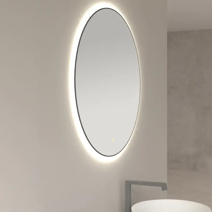 Marho Mavri badkamerspiegel verlichting dimbaar mat zwart Ø 60 cm