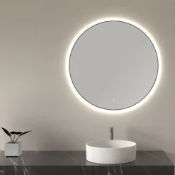Marho Mavri badkamerspiegel verlichting dimbaar mat zwart Ø 60 cm