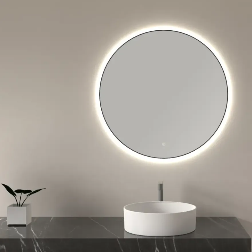 Marho Mavri badkamerspiegel verlichting dimbaar mat zwart Ø 60 cm