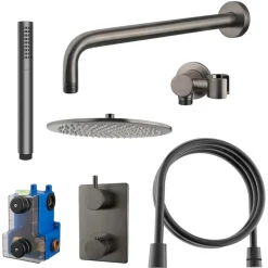 Marho Valdra regendouche set inbouw met thermostaatkraan 30 cm gun metal