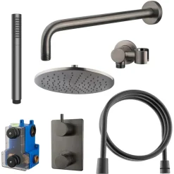 Marho Valdra regendouche set inbouw met thermostaatkraan 25 cm gun metal
