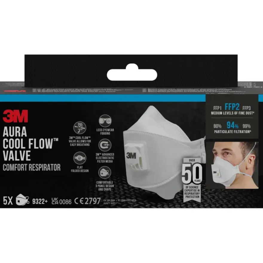 3M Aura stofmasker 9322 FFP2 met ventiel