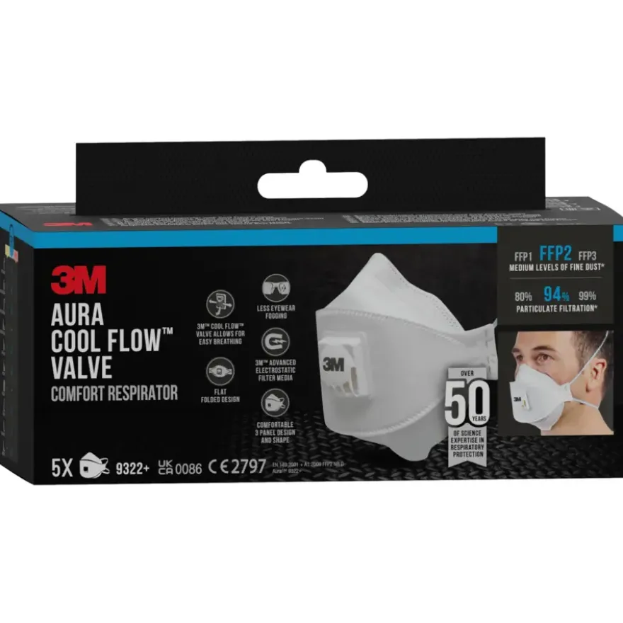 3M Aura stofmasker 9322 FFP2 met ventiel