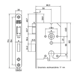 Nemef 1200 serie insteekslot cilinderslot met zwarte voorplaat Doorn 50mm PC55mm