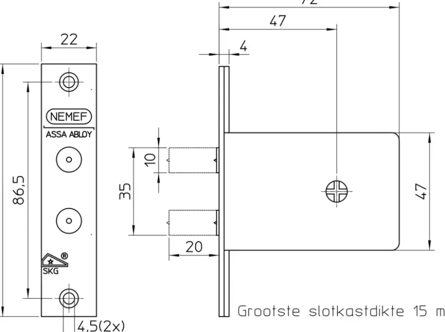 NEMEF veiligheidsbijzetslot SKG 1-ster Doorn 47mm